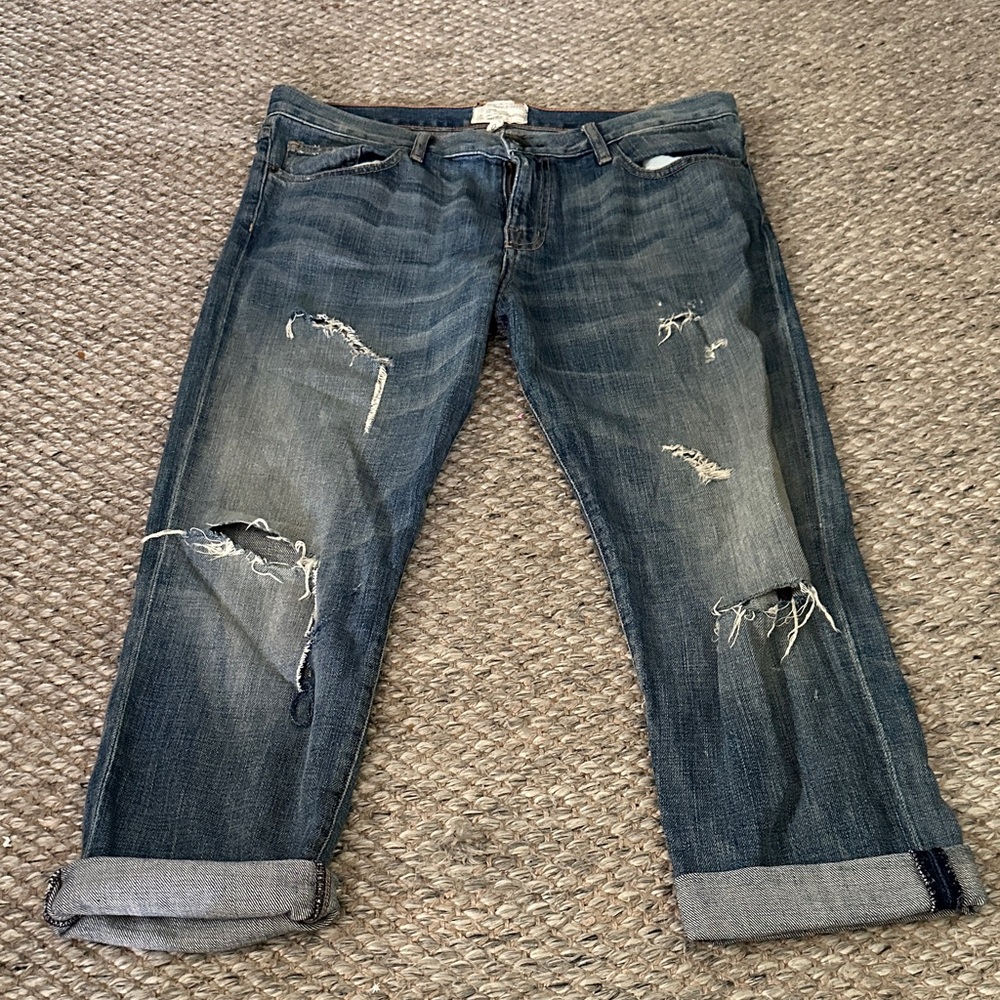 Current Elliott Women's Distressed Blue Jeans - Classic Relaxed Fit